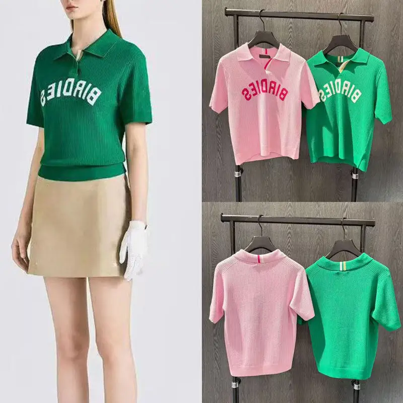 2026 Exclusive Custom Model Same Style Golf Women Knit Short Sleeve TopsSummer Lapel Outdoor Sports Fashion Casual Ladies Blouse view 2