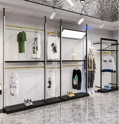 Clothing store display frame Iron floor type display frame with LED light combination Women's clothing store hanging shelf