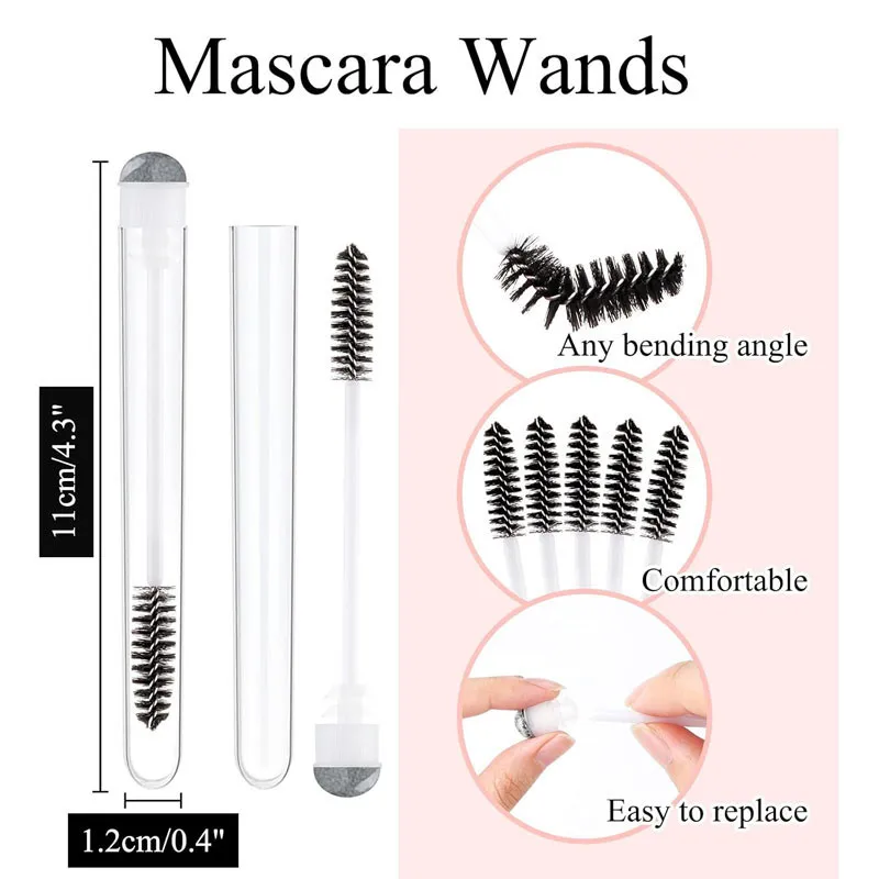 20/5pcs Eyelash Mascara Wands with Tube Sparking Lash Spoolie Brush in Container Disposable Eyebrow Applicator Makeup Brushes