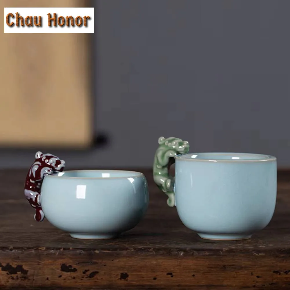 

140ml Handmade Pixiu Longquan Celadon Teacup Top Grade Master Cup Creative Tea Pair Personal Chazhan Tea Ceremony Tea Set Craft