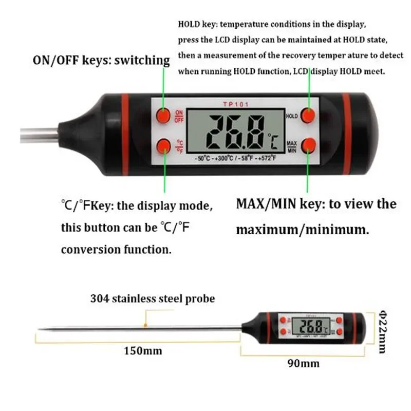 Termometr elektroniczny Termometr do oleju kuchennego Sonda elektroniczna Płynny grill Pieczenie Cyfrowy wyświetlacz Temperatura Miernik pióra TP101