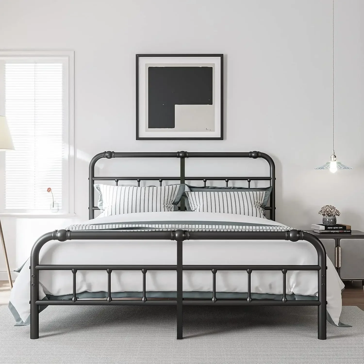 Size Bed Frame with Headboard and Footboard, 18 Inches High, 3500 Pounds Heavy Duty Metal Slats Support for Mattress