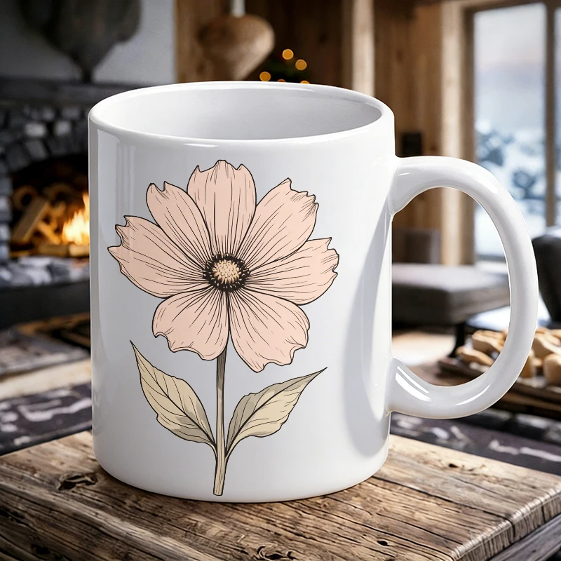 2026 Fashion NEW Mug Coffee Cup Ceramic Cup Vintage-Inspired Floral Print Delicate Peach and Beige Blooms on the Mark Cup