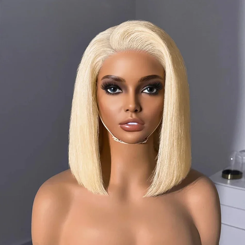 Perruque Bob Brésilienne Naturelle Remy, Cheveux Courts, Blond 200% 613, 13x4, Haute Densité, Bon Marché, pour Femme Africaine