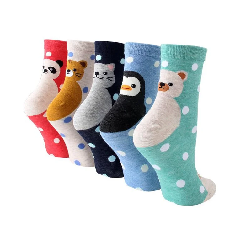 Kawaii Women's Cartoon Cotton Socks Autumn Winter Colorful Panda Penguin Tiger Pig Patterned Female Ladies Fun Animal Sock