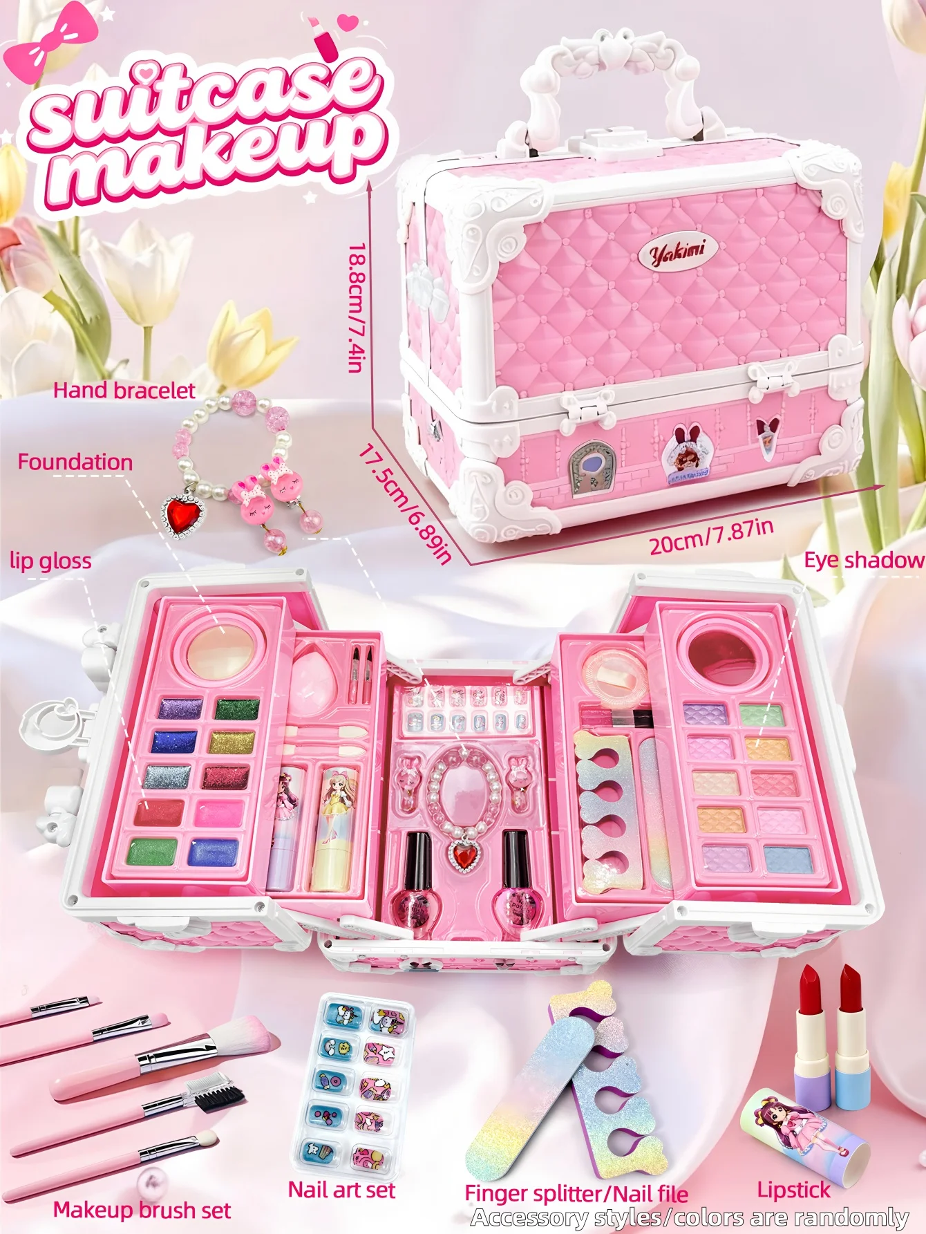 Little Girls Makeup Kit 55 Pcs - Washable Real Kids Cosmetic Set with Case, Great Birthday Gift for Kids