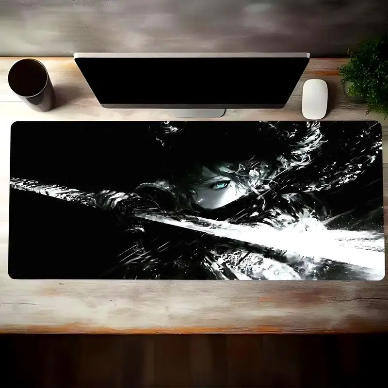 Anime Swordsman Blue Eye Large Gaming Mouse Pad Extended Anti-Slip Rubber Desk Mat for PC Laptop