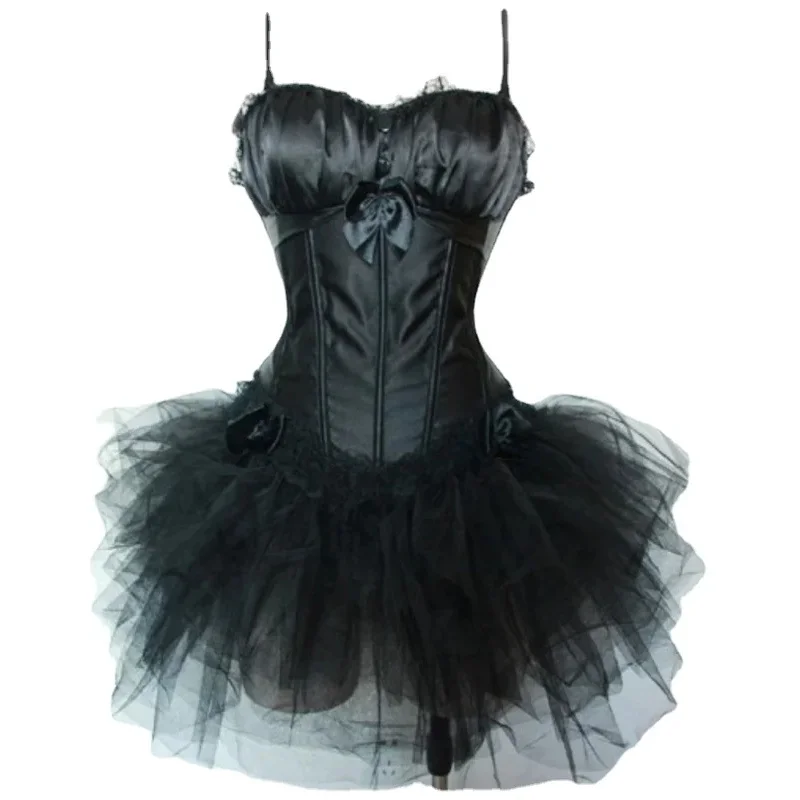 

Vocole gothic burlesque black satin corset top withtutu skirt outfit women Halloween costume party dress size S-XXL