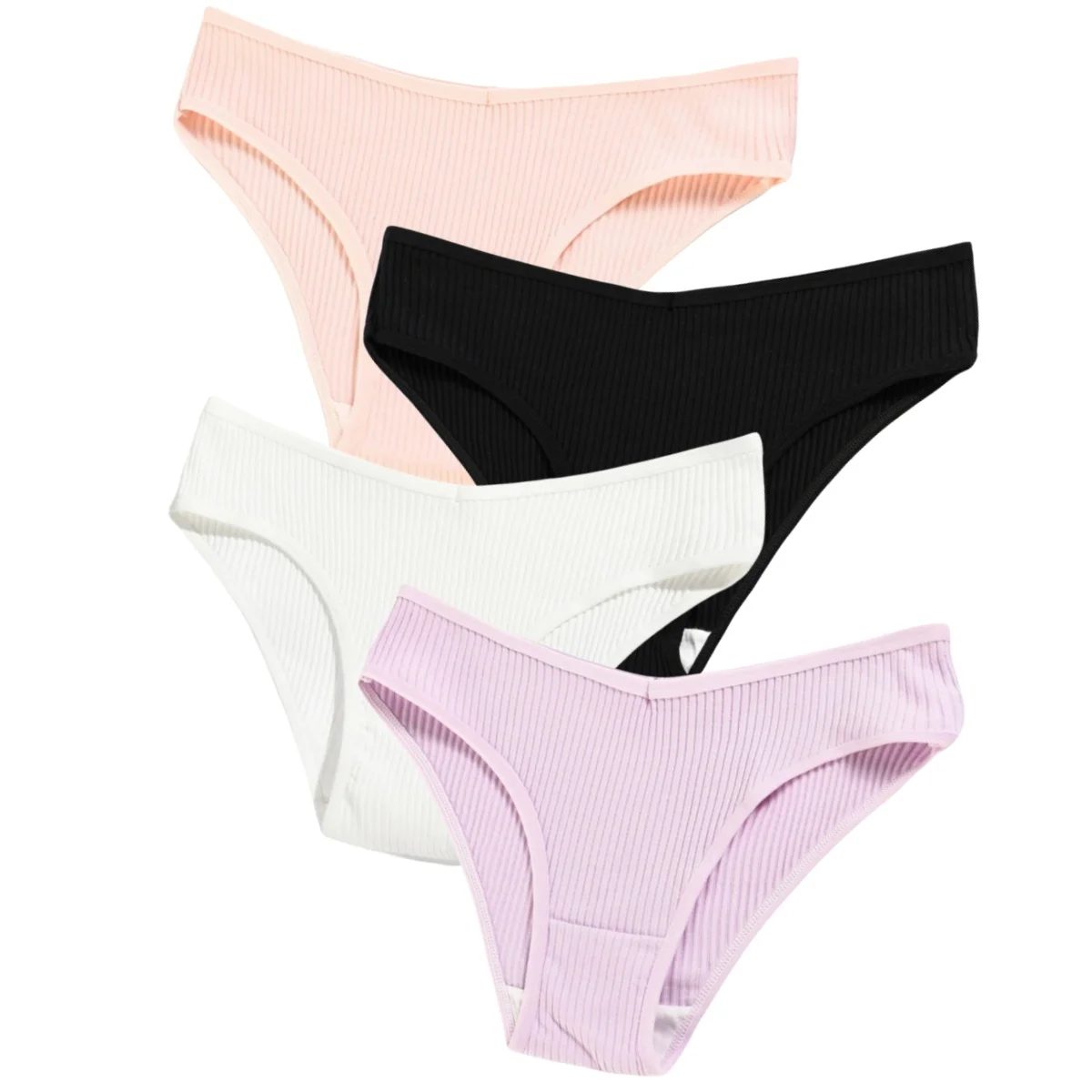 4Pcs Seamless Panties Cotton Briefs Low Waist Bikini Panty Sports Underwear Girls Breathable Solid Color Ribbed Underpants