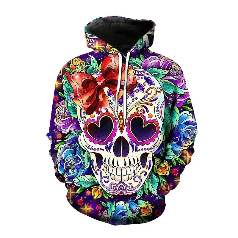 

Fashion Men's Hoodie 3D Printed Skull Pattern Men's Goth Colorful Pullover Casual Harajuku Y2k Streetwear Oversize High-quality