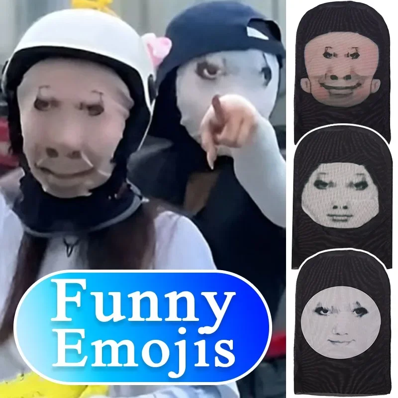 Funny Emoticon Mask Amusing Expression Big Head Cap Easy Clean Interesting Emote Mesh Face Shield Decorative Thin Masked Hat