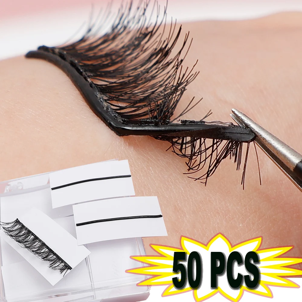 50 Pieces/box Lash Glue Strips Double Self-Adhesive Glue-Free No Eyelash Glue Strip False Eyelashes Hypoallergeni Makeup Tools