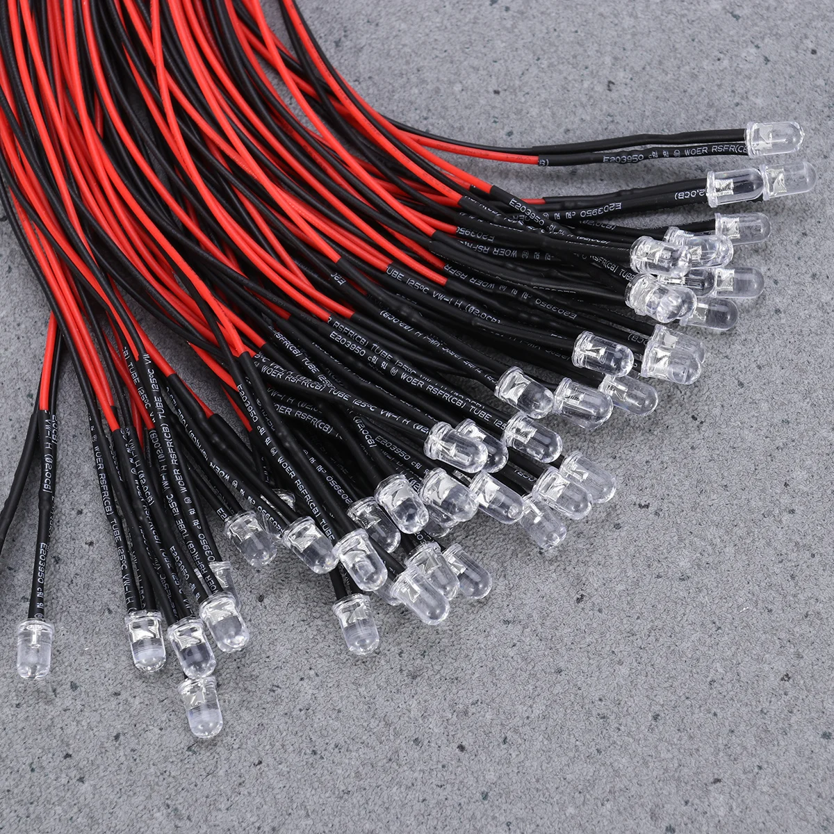 50Pcs LED Lights Pre-Wired 12V 5mm Round Lamp Beads White Emitting Diodes for Rc Cars Decoration Costume Design