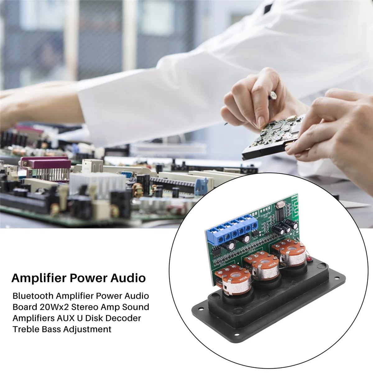 Bluetooth Amplifier Power Audio Board 20Wx2 Stereo Amp Sound Amplifiers AUX U Disk Decoder Treble Bass AdjustmentJAS