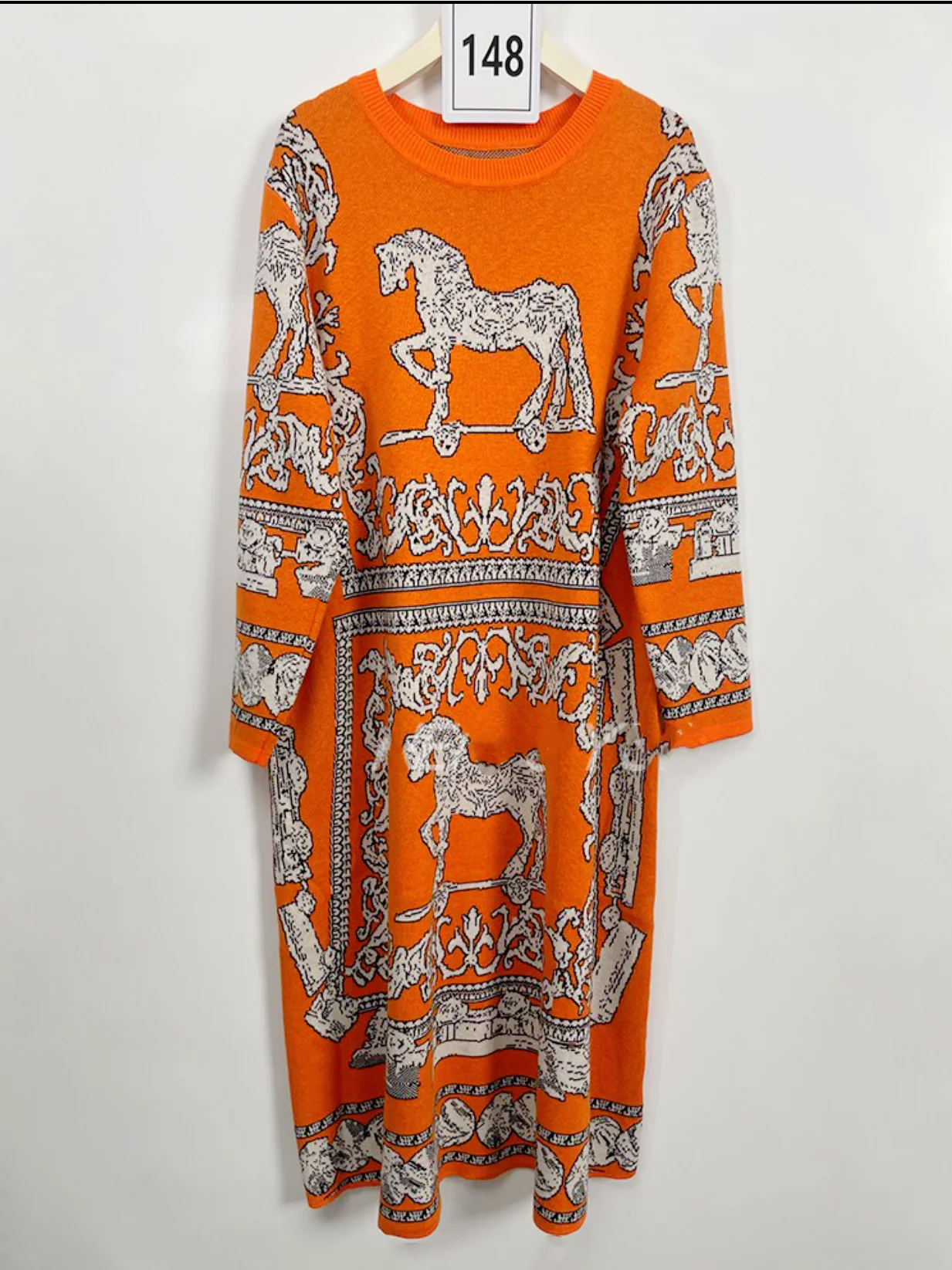 Horse Orange Luxury Brand Design Knit Long Sweater Dress For Women 2024 Vestidos Elegantes Pullover Skirt Knitwear Clothing