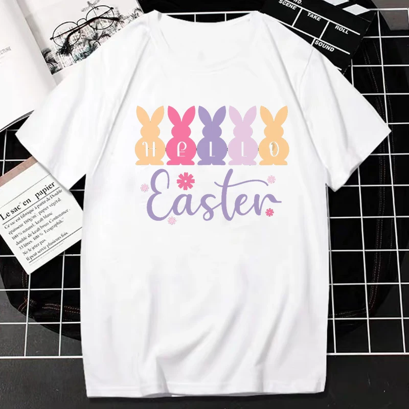 Easter Bunny TShirt กระต่ายอีสเตอร์วันไข่วันเด็กหญิงเด็ก Tee Casual แฟชั่น Streetwear Unisex เสื้อยืดขนาดใหญ่ Camisetas