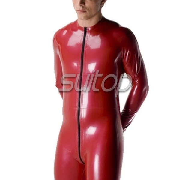 بدلة قطط لاصقة من اللاتكس للرجال لون أحمر بطريقتين مفتوحة 3 سحاب