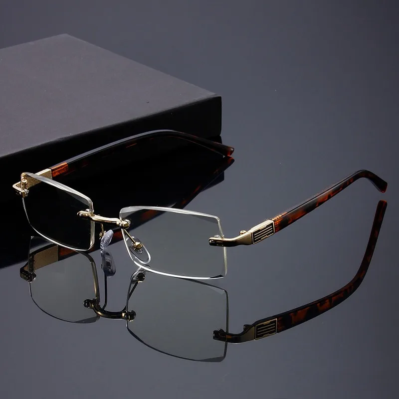 قطعتان من نظارات القراءة بدون إطار للرجال مضادة للضوء الأزرق وصفة طبية بدون إطار نظارات كبار السن