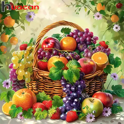 Huacan 5D DIY Diamond Painting Fruit Rhinestones Full Square Round Diamond Mosaic Basket Cross Stitch Home Decor