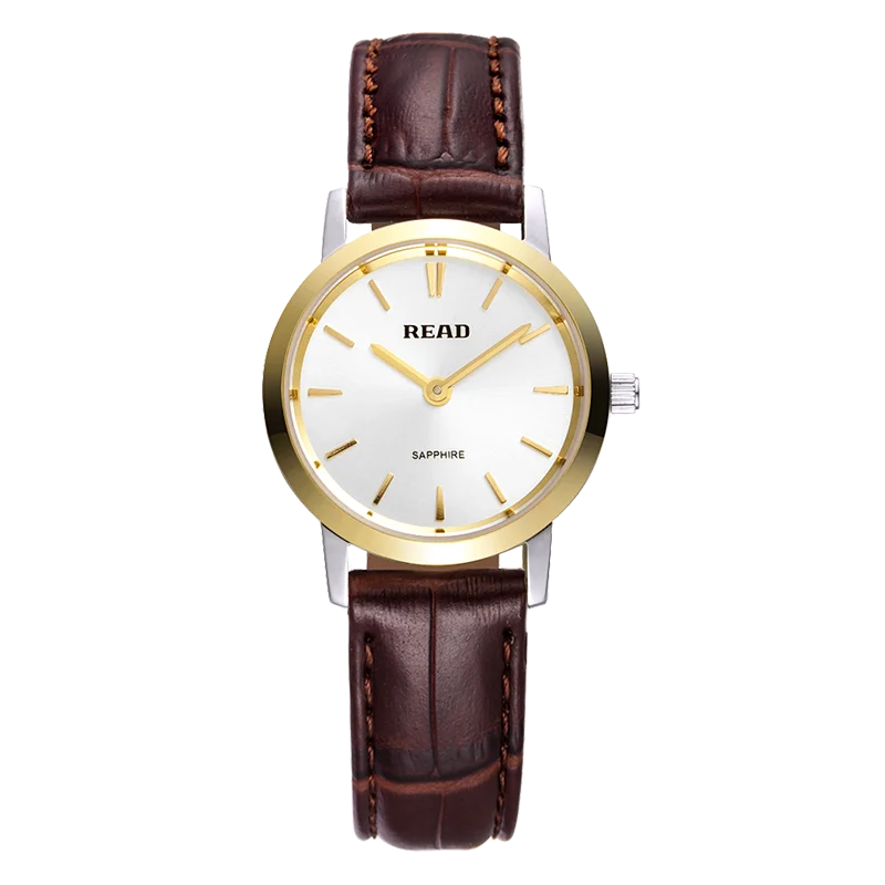 READ Ladies Analog Watch | Slim Two‑Tone Case | Brown Leather Band | 30M Water Resistant Minimal Daily Dress Women Watch