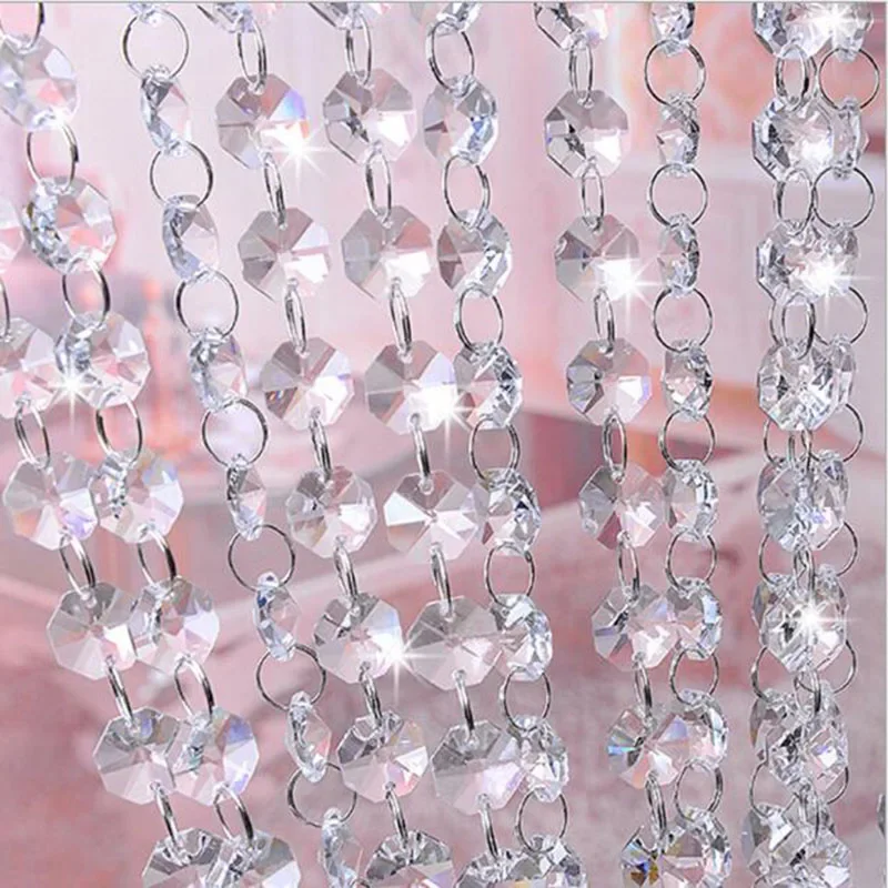 100cm Glass Crystal Prisms 14mm Octagon Beads Chain Chandelier Parts Hanging Suncatcher Garland Strand Home Wedding Decor