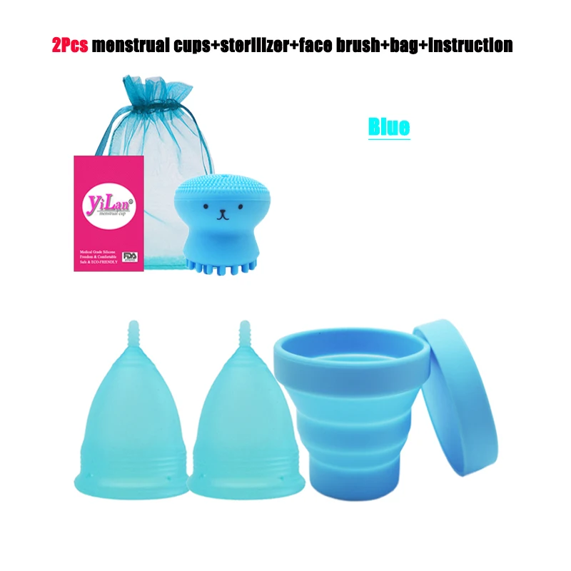 

4Pc Medical Silicone Woman Copa Menstrual Female Environmental Protection And Hygiene Reusable Menstrual cup&Face brush Gift bag