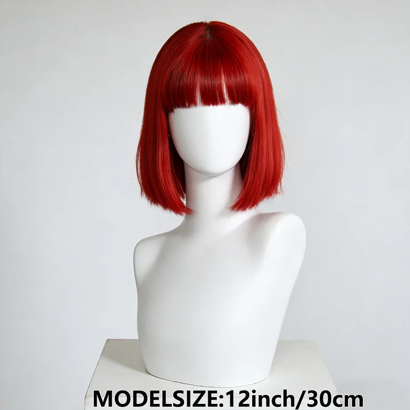 Kurze Bob-Frisur, rote synthetische Perücke für Halloween-Party-Cosplay, täglichen Gebrauch, Hochtemperatur-Haaraccessoire-Perücken-Set – Detail 5