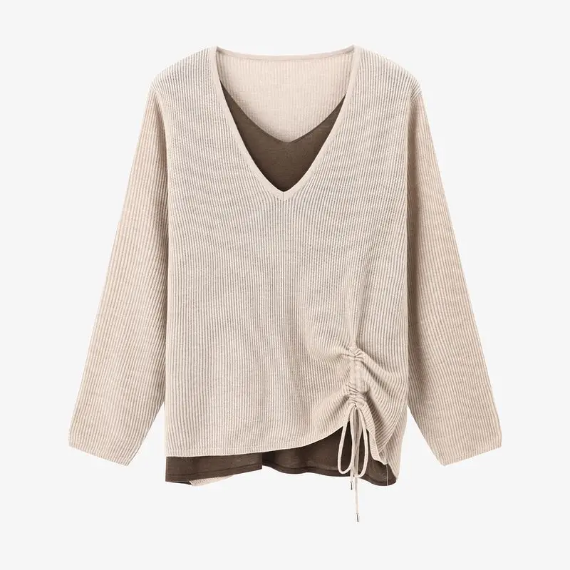 

Two-Piece Style Color-Blocked Knitted Pullover
