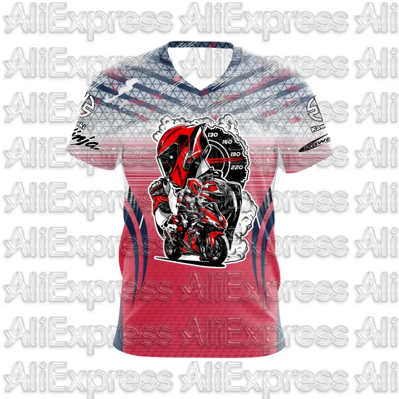 

MOTO 2025 Summer New Men's Motorcycle T-shirt Kawasaki Logo 3D Printed Casual Short Sleeve Breathable T-shirt Fashionable Trend