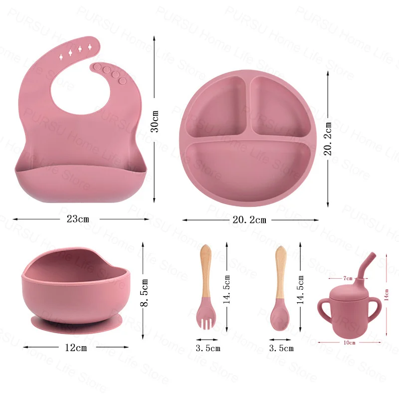 5/6Pcs Silicone Tableware For Kids Baby Feeding Sets Childrens Meal Training Set Bowls Plates Spoons Forks Bibs Cups