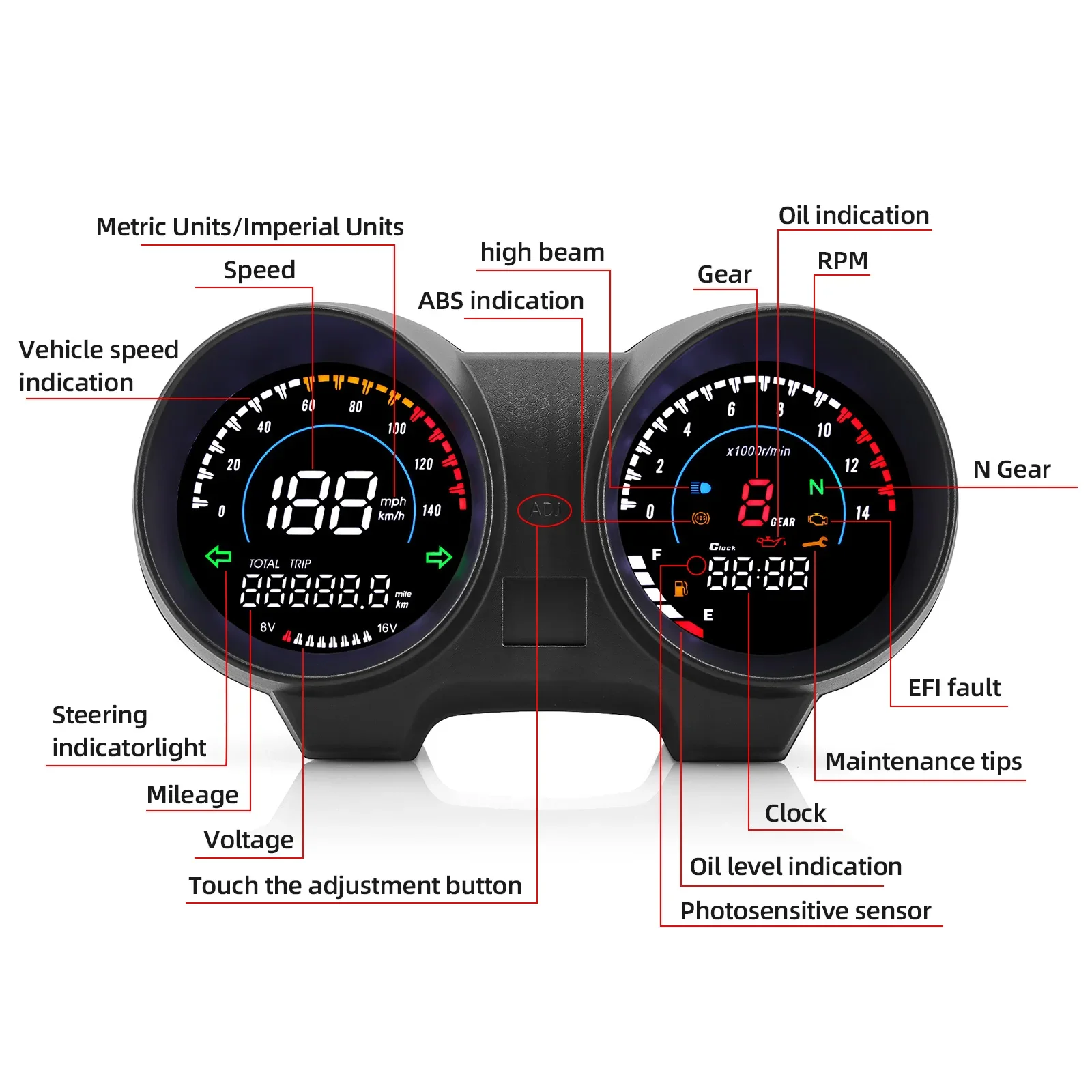 NEW LED RPM Meter Speedometer Digital Dashboard Electronics Panel for Motorcycle Brazil TITAN 150 Honda CG150 Fan150 2010 2012