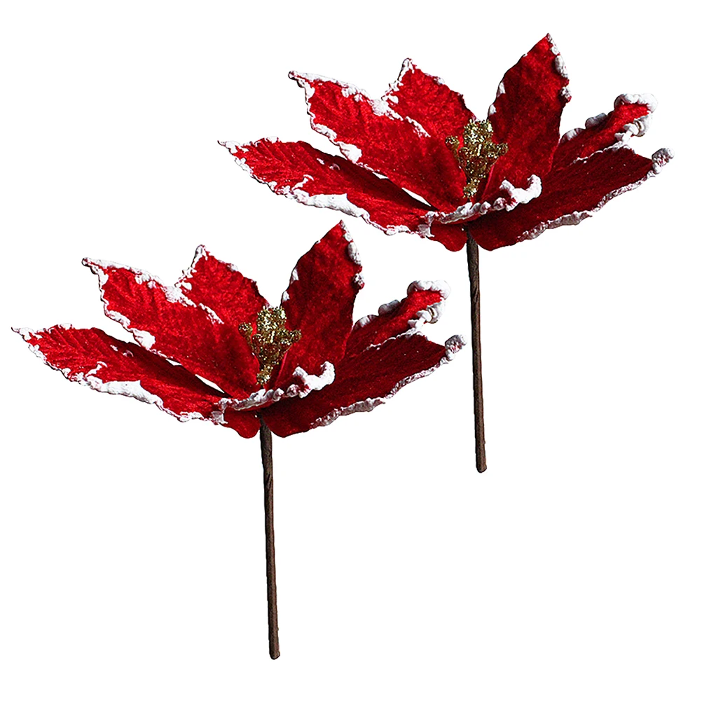 

2Pcs Christmas Flowers Decorations for Xmas Tree naments Fake Plastic Flowers Holiday Party HomeDecoration