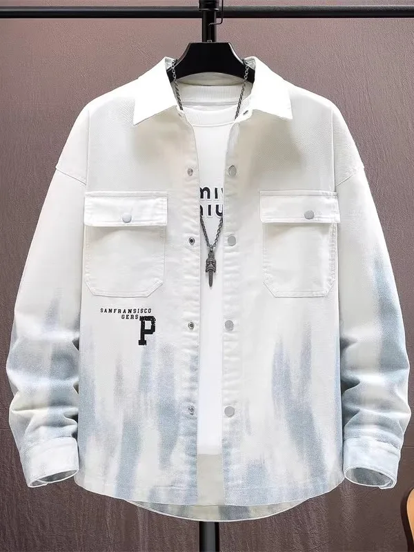 

aduated Color Haome Men's Long Sve Casual irt Spring Summer Trendy Brand Youth Student Sli Personali Outerwear