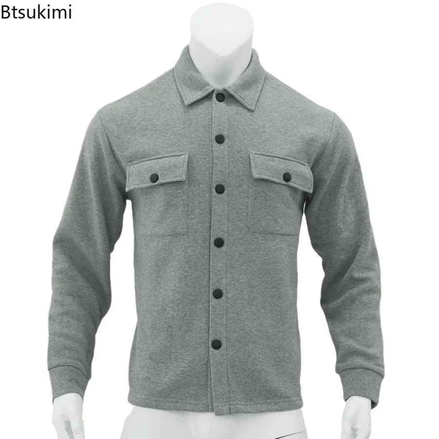 2025 Men's Casual Warm Plush Lapel Top Pocket Single-breasted Solid Color Slim Autumn Winter Fashion Jacket Outer Suit for Men