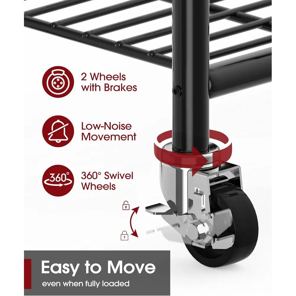 Rak Pakaian Logam Multi-Fungsi dengan Rak & Roda, 33x12.2x79.5, Lemari Kokoh untuk Kamar Tidur, Ruang Cuci, Balkon - Hitam