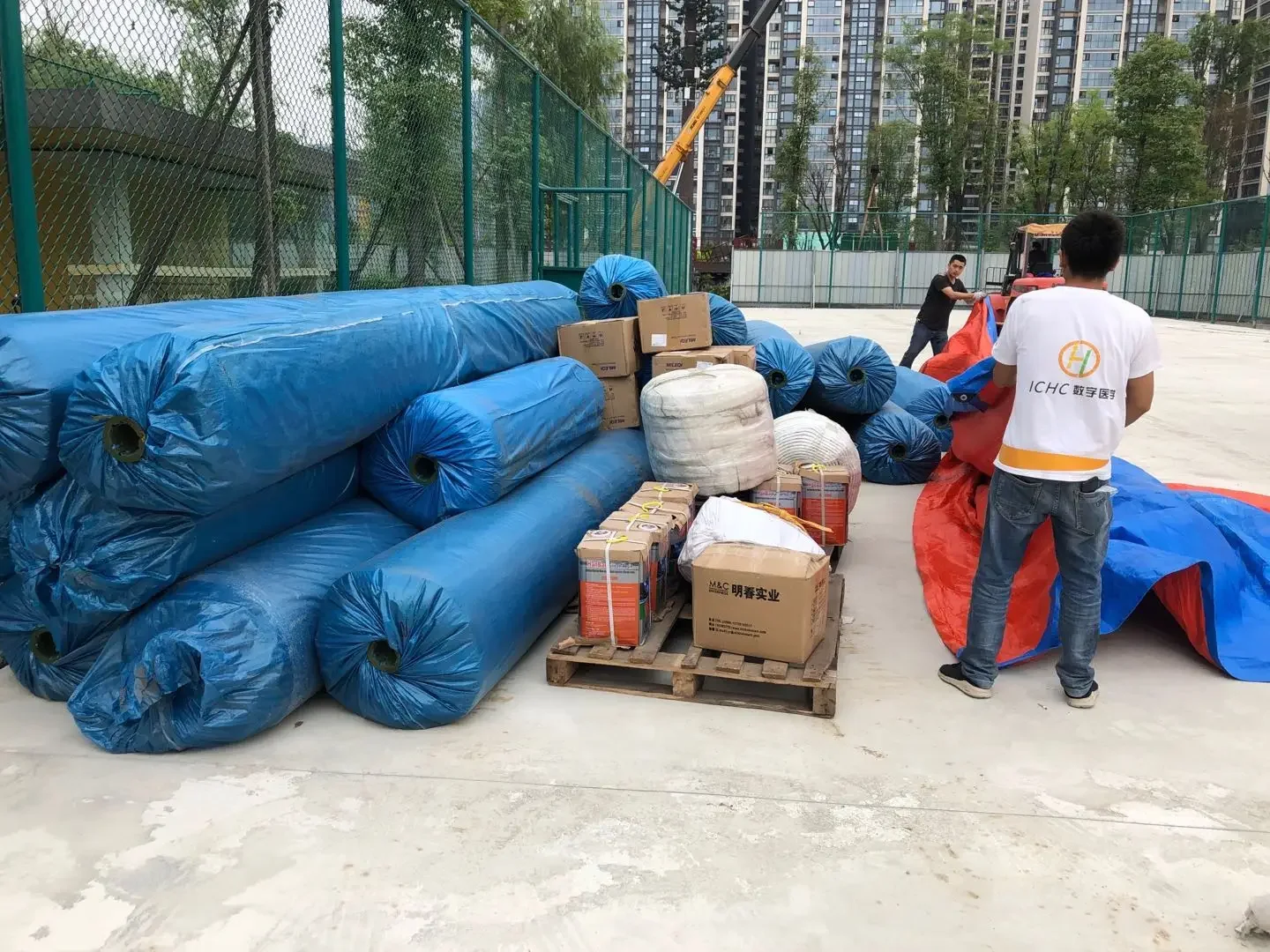 جودة عالية 10 م * 20 م المضادة للأشعة فوق البنفسجية الأزرق الأبيض خط العشب الاصطناعي في الهواء الطلق مجداف و باديل ملعب التنس معدات المحكمة الرياضية