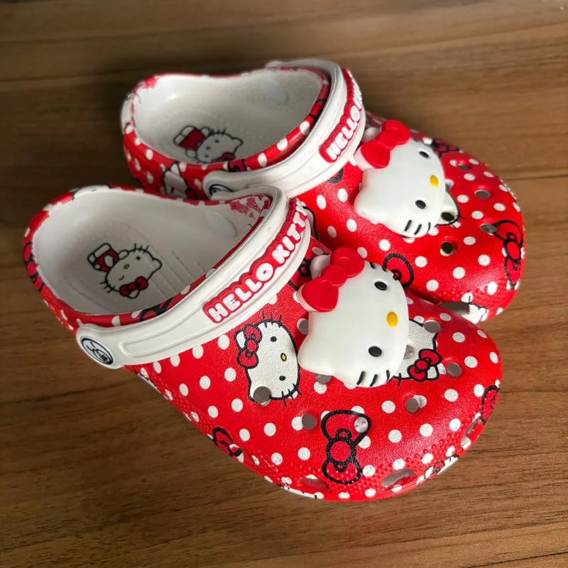 In Stock kawaii Hello Kitty Sanrio Hole Sandals Slippers Sandals Kawaii Eva Anime Home Beach Shoes Summer Slippers For Adult Kid image 3