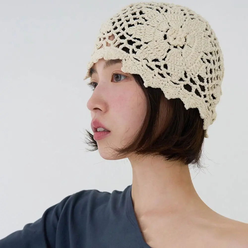 الرجعية اليدوية زهرة كروشيه قبعة البوهيمي نمط الكورية قبعة صغيرة رقيقة العرقية نمط نسج قبعة الربيع والصيف