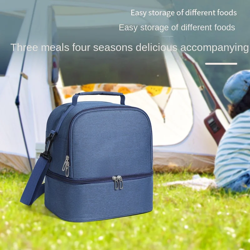 Insulated Bag Large Capacity Picnic Ice Bag Portable Crossbody Lunch Bag Cationic Fabric Waterproof Stain Resistant Lunch Bag