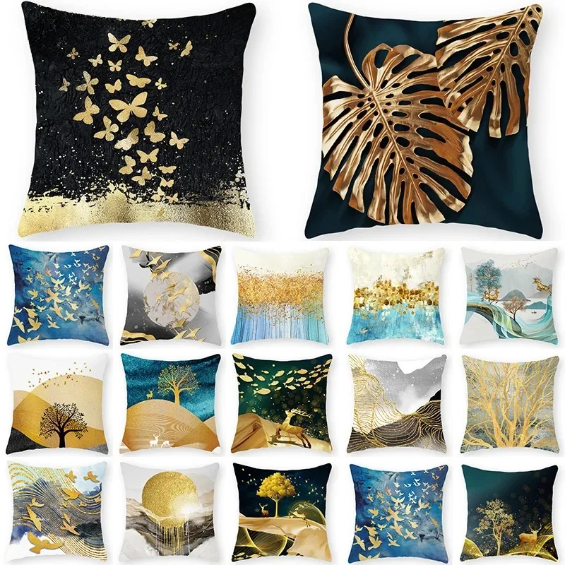 

1Pcs Golden Tree Forest Polyester Throw Pillow Cushion Cover Car Home Decor Decoration Sofa Bed Decorative Pillowcase