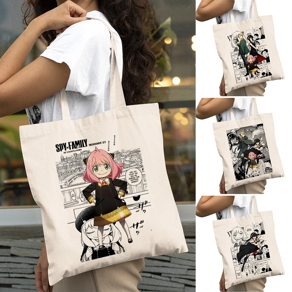 

Japan Anime Figure SPY FAMILY Women Big Capacity Shopper Bag Double Print Lady Shopping Bags Girl Shoulder Tote Handbag 40x45cm