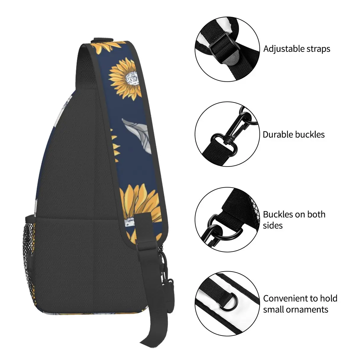 Autunno girasoli borse a tracolla a tracolla uomo donna borsa a tracolla zaino a tracolla blu Navy e giallo Daypack escursionismo borsa da campeggio da viaggio