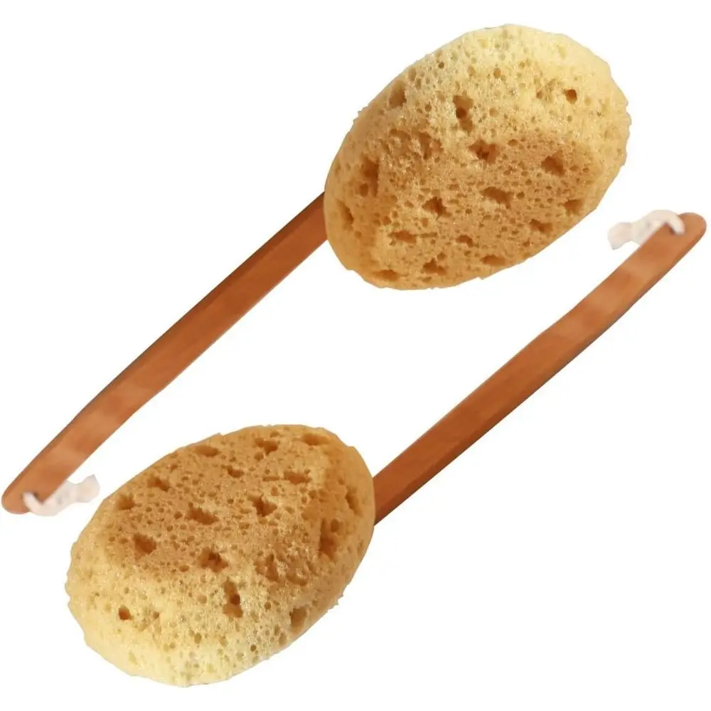 

18" 2pcs Extra Long Handle Beechwood Bath Brush for Shower with Sponge - Exfoliating & Massaging Back Scrubber Bath Brush Gentle