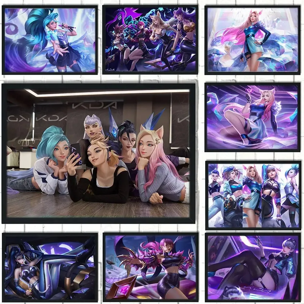 Game League Of Legends Figure KDA Poster LOL Evelyn Kasha Ahri Sexy Girl Canvas Painting Neon Style Wall Art Pictures Home Decor