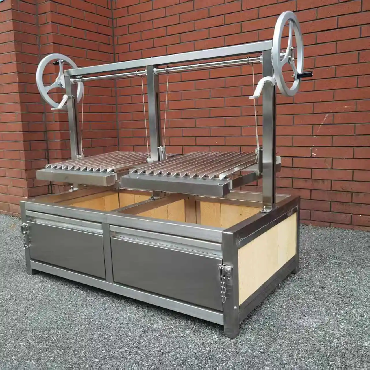 

44" New Design Double Lift System Double Temperature Zone Wood Charcoal Stainless Steel BBQ Grill Santa Maria Argentine Grill