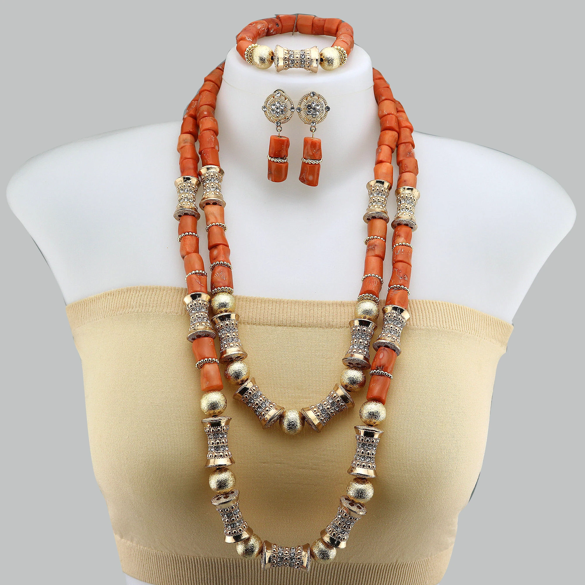 

Нигерийский свадебный комплект ювелирных изделий из натуральных коралловых бусин, комплект ювелирных изделий, ожерелье для женщин, материал, африканские аксессуары для невесты