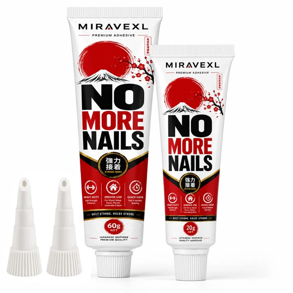 Nail-Free Construction Adhesive, Multi-Purpose Mounting Glue for Brick, Stone, Ceramic, Tile, Metal & Wood, 60g/20g