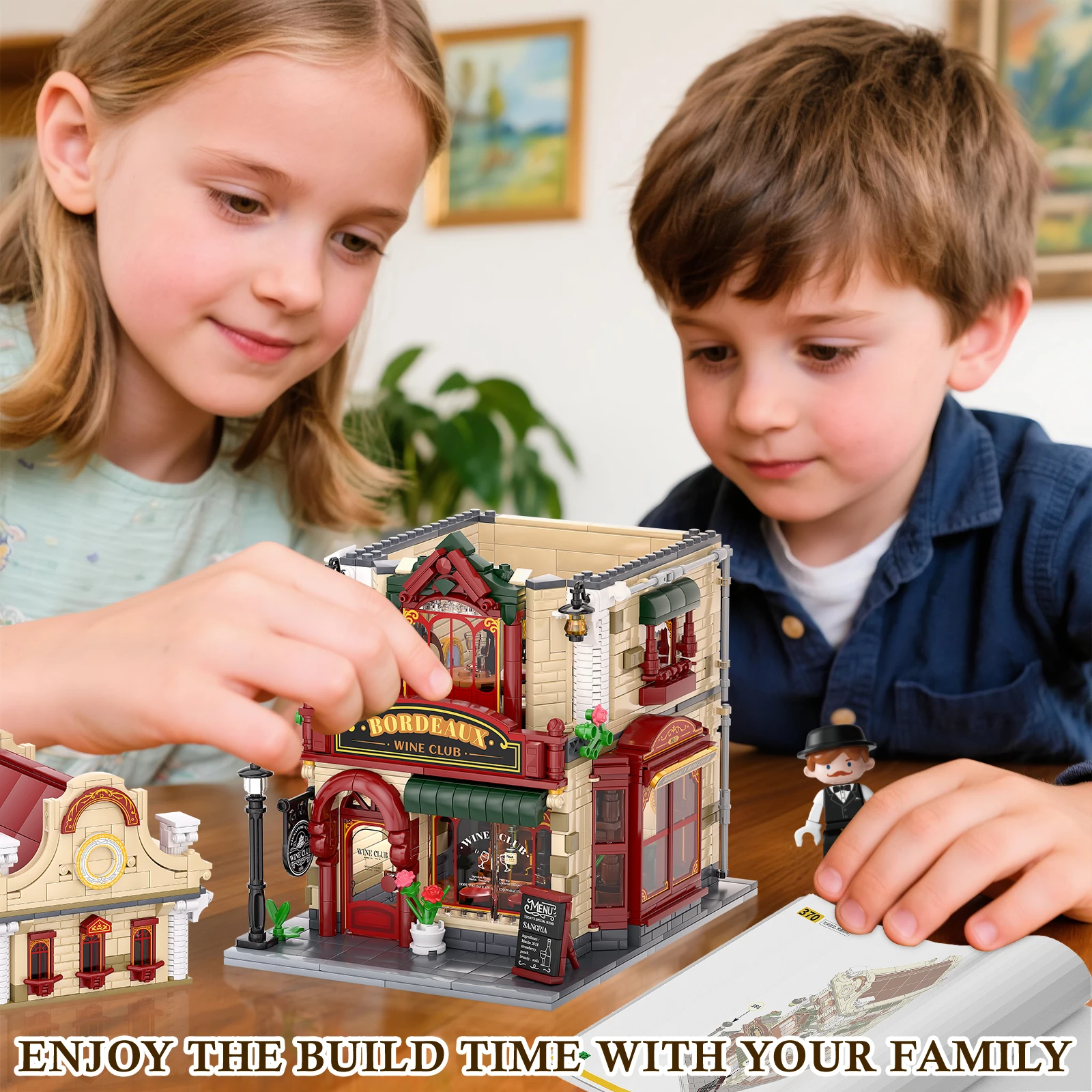Ensemble de blocs de construction Chateau Winery Bordeaux avec lumières LED – Modèle de collection détaillé vintage, cadeau créatif pour Noël et