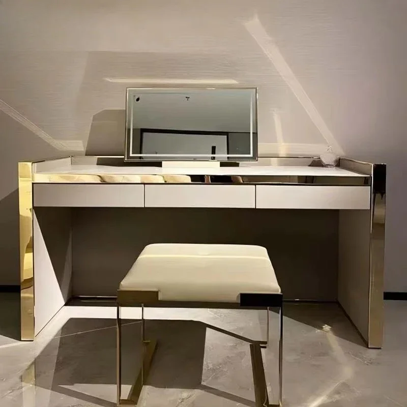 The luxury vanity is post-modern and minimalist style suitable for small apartments, stainless steel and marble