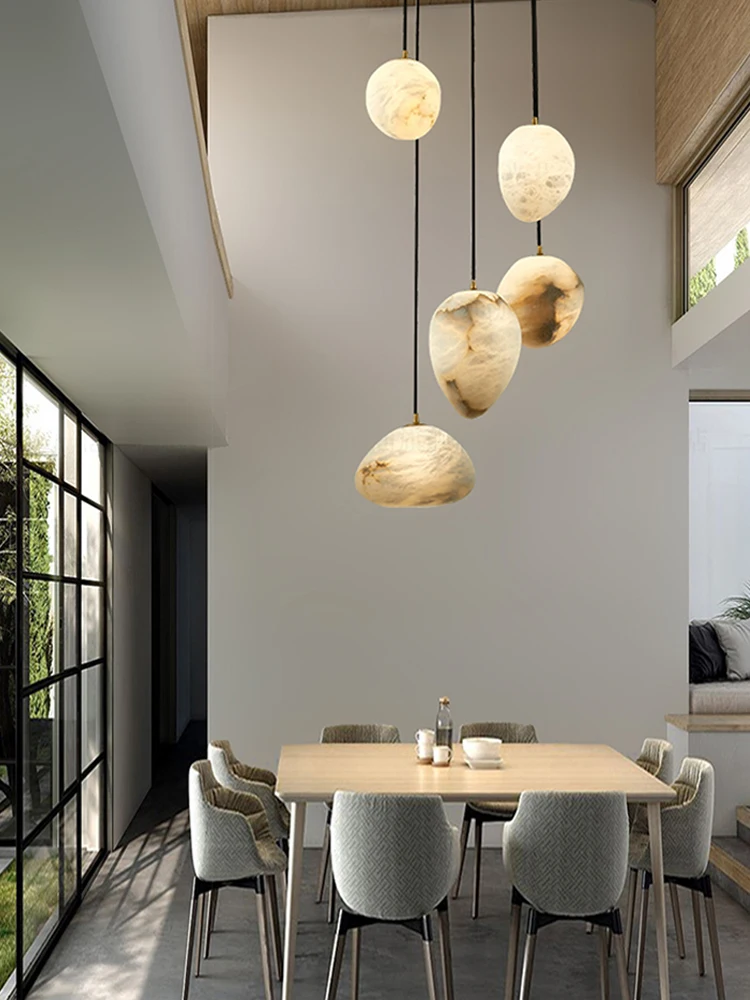 Irregular Shape Natural Marble Chandelier High-grade Home Decor Lamp Living Room Staircase Hanging